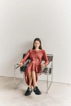 Mari Satin Midi Dress Burnt Sienna -Ghost Fashion Store D06G041 G04 27056 650px 964px