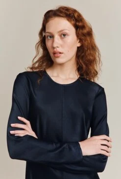 Mari Satin Midi Dress Navy -Ghost Fashion Store D06G041 K10 26837 650px 964px