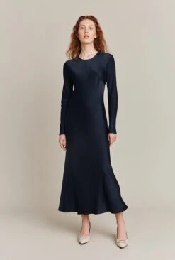 Mari Satin Midi Dress Navy -Ghost Fashion Store D06G041 K10 26839 650px 964px