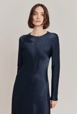 Mari Satin Midi Dress Navy -Ghost Fashion Store D06G041 K10 28458 650px 964px