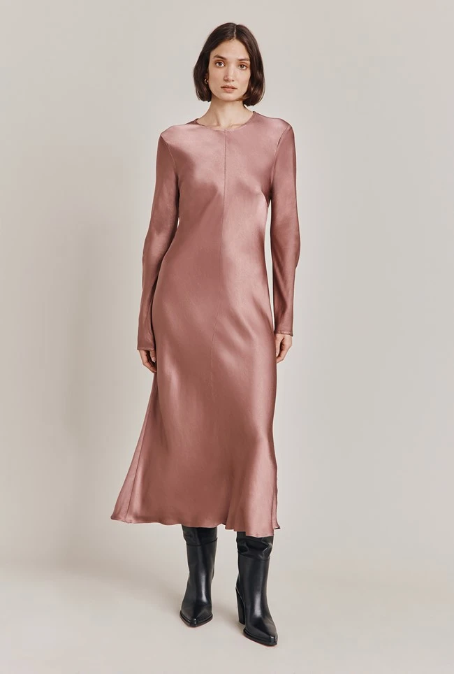 Mari Satin Midi Dress Midnight Mauve 3 Mari Satin Midi Dress Midnight Mauve