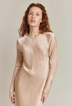 Mari Satin Midi Dress Stone -Ghost Fashion Store D06G041 N04 26833 650px 964px