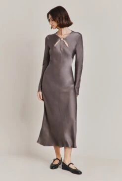Freya Satin Midi Dress Grey -Ghost Fashion Store D06G048 B03 28773 650px 964px