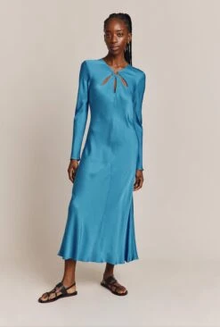 Freya Satin Midi Dress Blue -Ghost Fashion Store D06G048 K81 26799 650px 964px