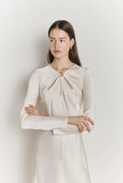 Freya Satin Midi Dress Ivory -Ghost Fashion Store D06G048 M12 27105 650px 964px