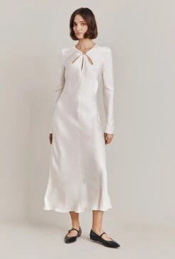 Freya Satin Midi Dress Ivory -Ghost Fashion Store D06G048 M12 28468 650px 964px