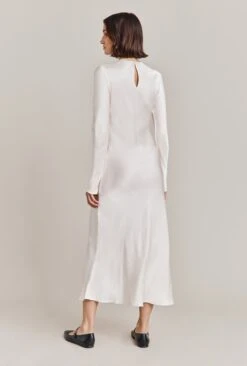 Freya Satin Midi Dress Ivory -Ghost Fashion Store D06G048 M12 28470 650px 964px