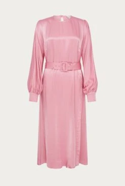 Delia Midi Satin Dress Pink -Ghost Fashion Store D06G049 H44 27188 650px 964px