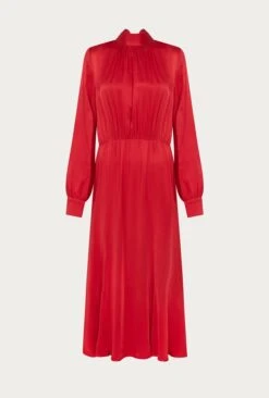 Miley Satin Midi Dress Carmine -Ghost Fashion Store D06G051A G28 27284 650px 964px