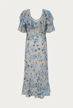 Birdie Crepe Midi Dress Blue Gingham -Ghost Fashion Store D06G053 Z99 27463 650px 964px