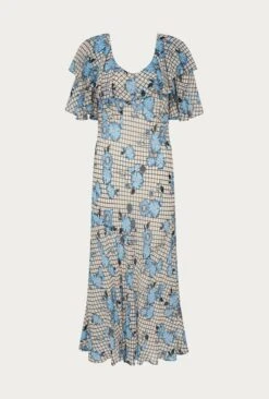 Birdie Crepe Midi Dress Blue Gingham -Ghost Fashion Store D06G053 Z99 27464 650px 964px