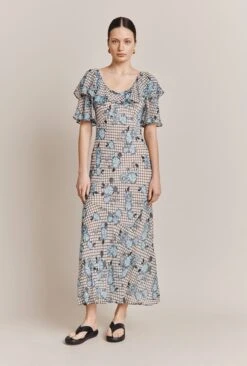 Birdie Crepe Midi Dress Blue Gingham -Ghost Fashion Store D06G053 Z99 27466 650px 964px