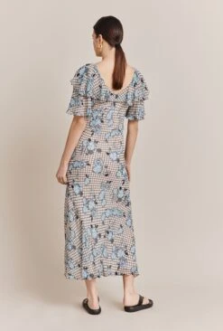 Birdie Crepe Midi Dress Blue Gingham -Ghost Fashion Store D06G053 Z99 27468 650px 964px