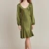 Josephine Satin Knee Length Dress Olive 2 Josephine Satin Knee Length Dress Olive -Ghost Fashion Store D06G057 J17 27528 650px 964px