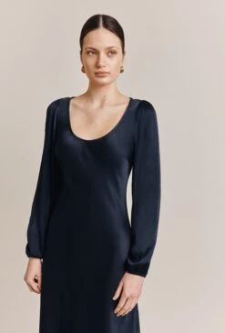 Josephine Satin Knee Length Dress Navy 8 Josephine Satin Knee Length Dress Navy -Ghost Fashion Store D06G057 K10 27521 650px 964px