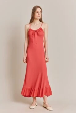 Isabella Crepe Midi Dress Coral