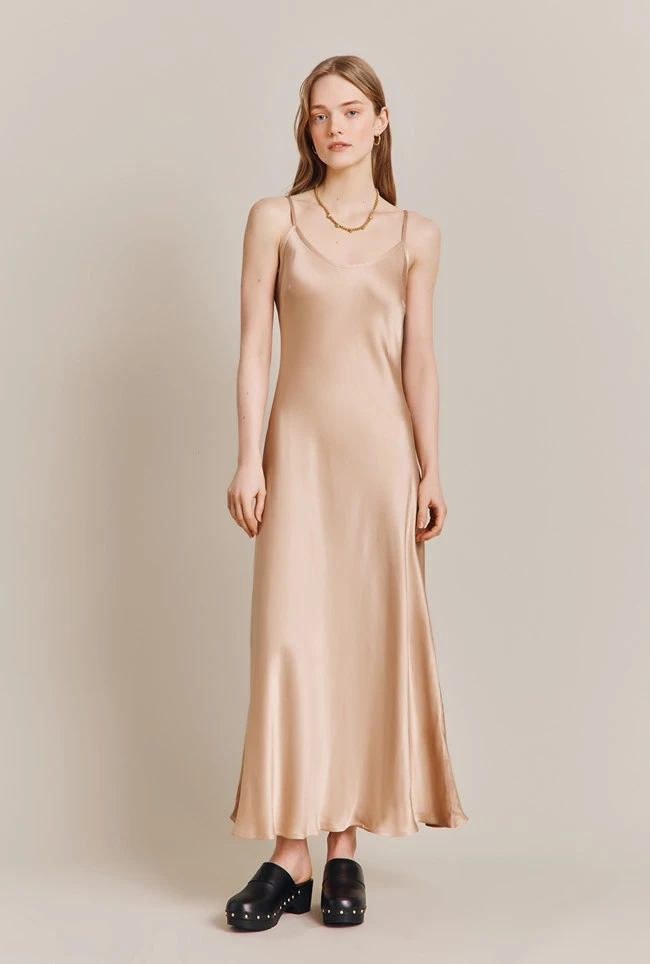 Joelle Satin Midi Dress Stone 4 Joelle Satin Midi Dress Stone - Image 2
