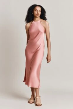 Elsie Satin Midi Dress Dusty Blush -Ghost Fashion Store D06G064 H86 27973 650px 964px