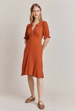 Lili Crepe Knee Length Dress Burnt Orange -Ghost Fashion Store D06G066 F16 27929 650px 964px