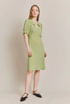 Lili Crepe Knee Length Dress Leaf -Ghost Fashion Store D06G066 J22 27904 650px 964px