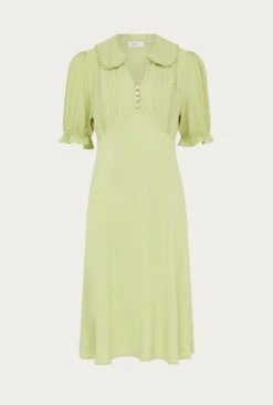 Lili Crepe Knee Length Dress Leaf -Ghost Fashion Store D06G066 J22 27907 650px 964px