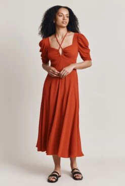 Penelope Crepe Midi Dress Orange Scatter Buds -Ghost Fashion Store D06G072 F16 28267 650px 964px