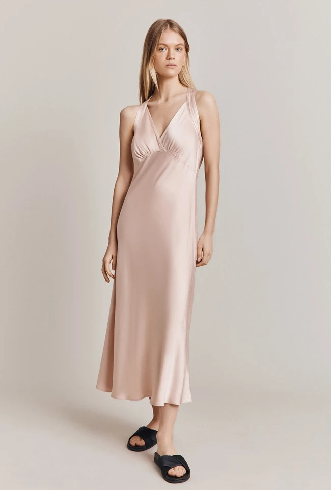 Lua Satin Midi Dress Oyster 4 Lua Satin Midi Dress Oyster - Image 2