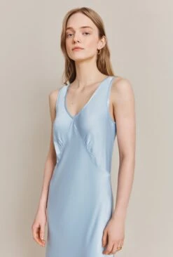 Summer Satin Midi Dress Chambray Blue -Ghost Fashion Store D06G078 K26 27713 650px 964px