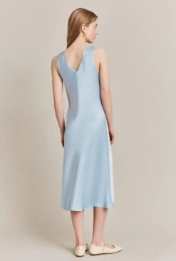 Summer Satin Midi Dress Chambray Blue -Ghost Fashion Store D06G078 K26 27714 650px 964px