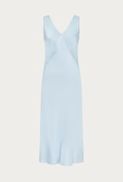Summer Satin Midi Dress Chambray Blue -Ghost Fashion Store D06G078 K26 27715 650px 964px