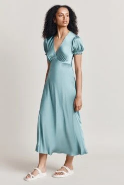 Clemence Satin Midi Dress Petrol Green -Ghost Fashion Store D06G084 K72 28040 650px 964px