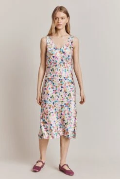 Summer Umbrella Petals Satin Midi Dress Pink Umbrella Petals -Ghost Fashion Store D06G095 Z58 28148 650px 964px