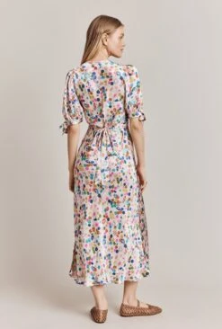 Josephine Satin Midi Dress Pink Umbrella Petals -Ghost Fashion Store D06G096 Z58 28200 650px 964px