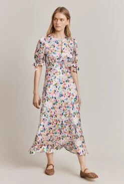 Josephine Satin Midi Dress Pink Umbrella Petals -Ghost Fashion Store D06G096 Z58 28202 650px 964px