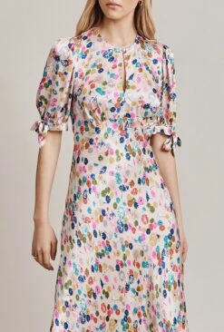 Josephine Satin Midi Dress Pink Umbrella Petals -Ghost Fashion Store D06G096 Z58 28948 650px 964px