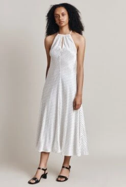 Alena Satin Midi Dress White Spot -Ghost Fashion Store D06G100 Z70 28234 650px 964px