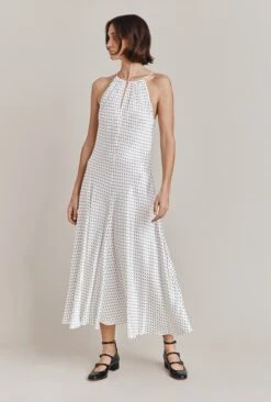 Alena Satin Midi Dress White Spot -Ghost Fashion Store D06G100 Z70 28445 650px 964px