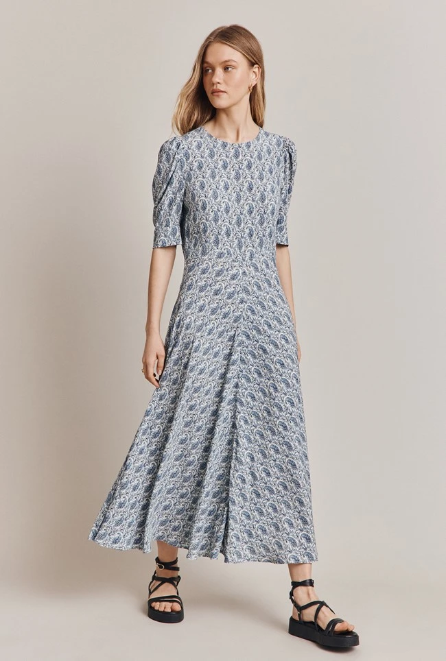 Erika Crepe Midi Dress Blue Paisley 4 Erika Crepe Midi Dress Blue Paisley - Image 2