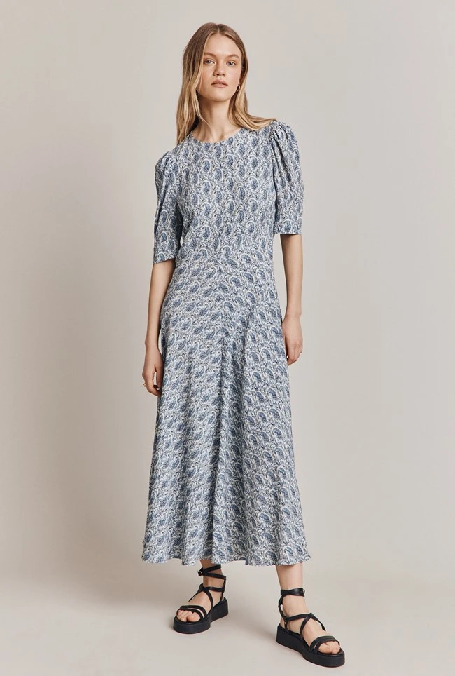 Erika Crepe Midi Dress Blue Paisley 5 Erika Crepe Midi Dress Blue Paisley - Image 3