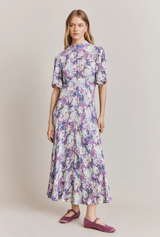 Penny Crepe Midi Dress Blue Dotty Clouds 4 Penny Crepe Midi Dress Blue Dotty Clouds - Image 2