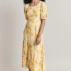 Celina Crepe Midi Dress Yellow Floral -Ghost Fashion Store D06G109 Z68 28436 650px 964px
