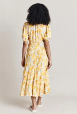 Celina Crepe Midi Dress Yellow Floral -Ghost Fashion Store D06G109 Z68 28439 650px 964px