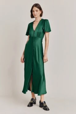 Grace Satin Midi Dress Dark Green -Ghost Fashion Store D07G023 J13 29004 650px 964px
