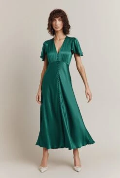 Grace Satin Midi Dress Dark Green -Ghost Fashion Store D07G023 J13 29561 650px 964px