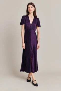 Grace Satin Midi Dress Dark Purple