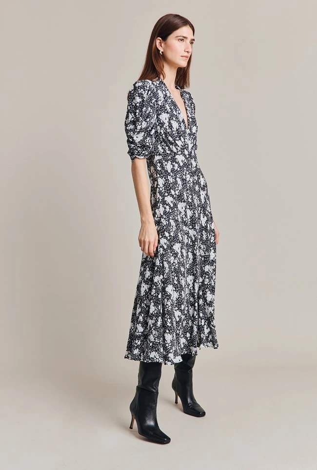 Madi Crepe Midi Dress Black Floral 4 Madi Crepe Midi Dress Black Floral - Image 2