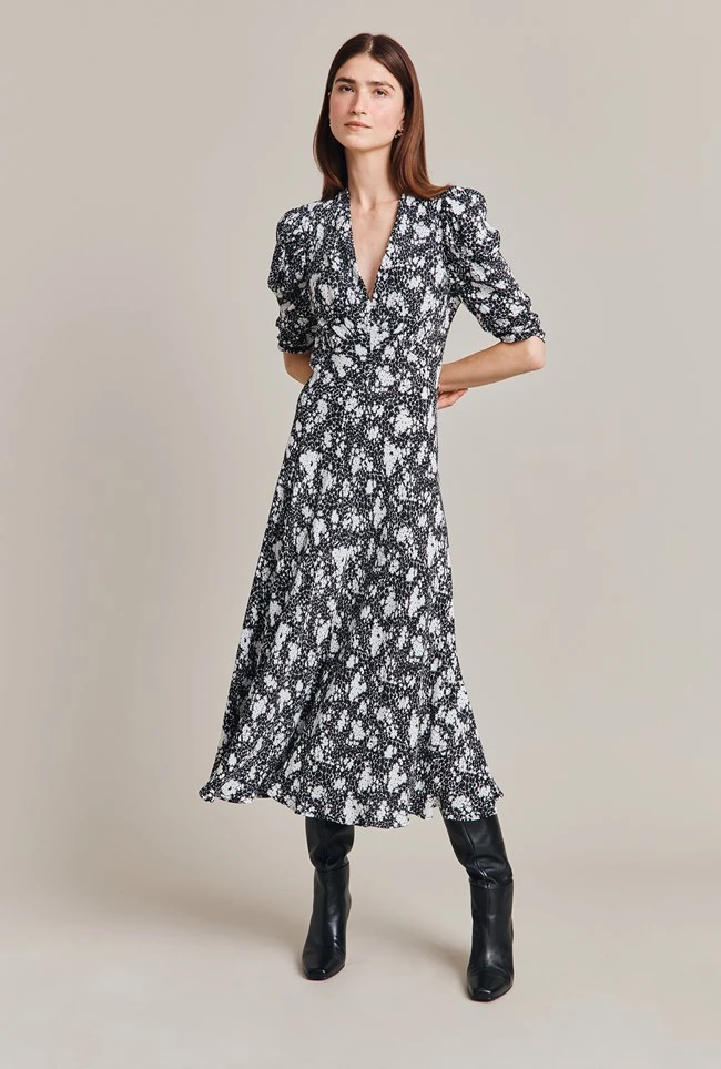 Madi Crepe Midi Dress Black Floral 7 Madi Crepe Midi Dress Black Floral - Image 5