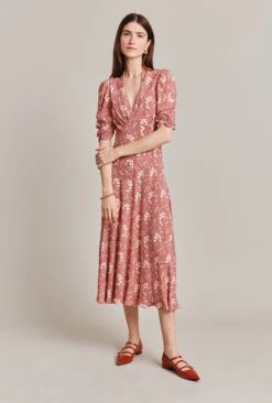 Madi Crepe Midi Dress Red Floral -Ghost Fashion Store D07G024 Z86 28780 650px 964px