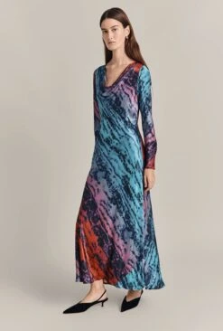 Milana Satin Maxi Dress Blue Tie Dye Print -Ghost Fashion Store D07G026 Z75 29432 650px 964px