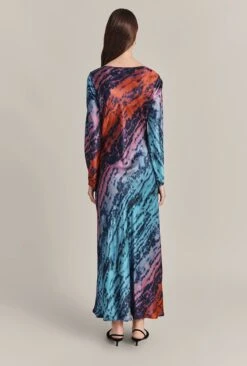 Milana Satin Maxi Dress Blue Tie Dye Print -Ghost Fashion Store D07G026 Z75 29434 650px 964px